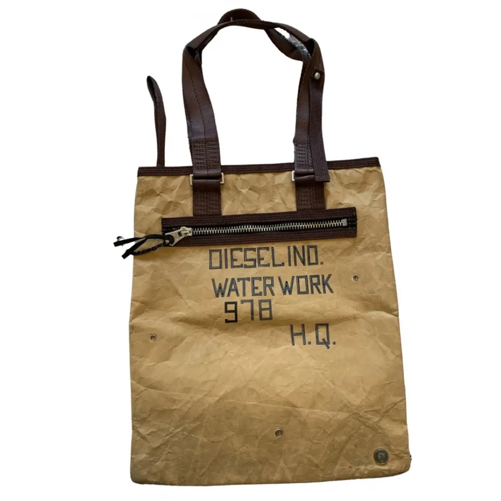Diesel white and black waxed canvas tote. Zippers. Inside and outside pockets